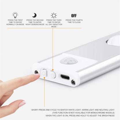 LED Motion Sensor Wireless Night Light - Ultra Thin USB LED Wine Cooler Light for Kitchen Cabinet Bedroom Wardrobe Indoor Lighting