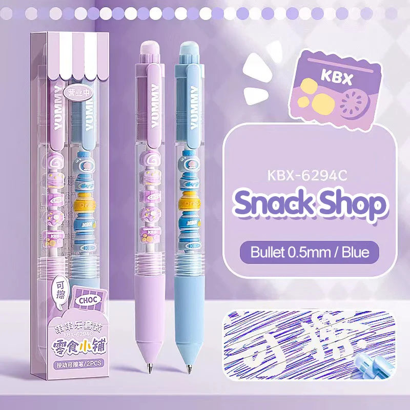 Press-to-Wipe Cartoon Neutral Ballpoint Pen with Thermal Eraser for Students – Crystal Blue, Easy to Wipe, Third Grade