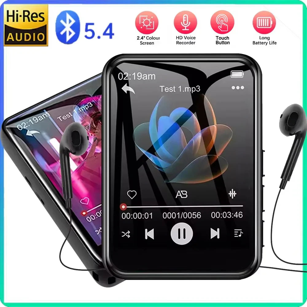 128GB Bluetooth 5.4 MP3 Music Player – HiFi Audio, Built-in Speaker, 2.4” Touch Screen MP4 Player with E-Book, Video & Recording
