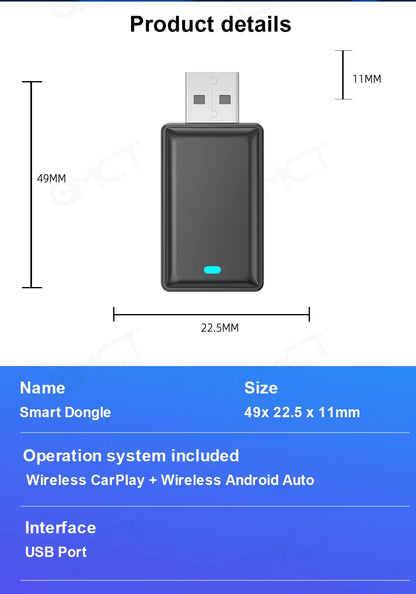 Wireless CarPlay Adapter – 2-in-1 Android Auto Smart Dongle for Volvo, Benz, Cadillac, Jeep, Lexus, Buick, Audi, Mazda, VW, Kia