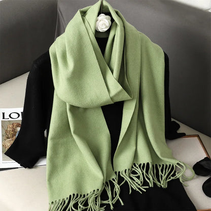 62-Color Solid Women’s Winter Scarf — Thick Warm Cashmere Pashmina Shawl with Tassels, Outdoor Luxury Wrap, Windproof Fashion Scarf