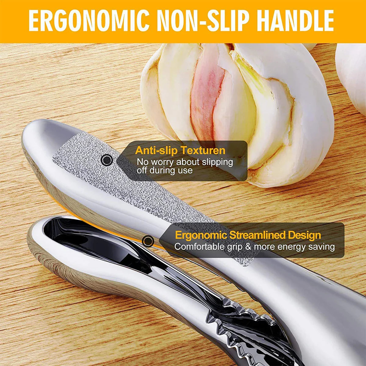 Stainless Steel 2-in-1 Garlic Press and Slicer – Handheld Garlic Crusher Mincer Kitchen Tool