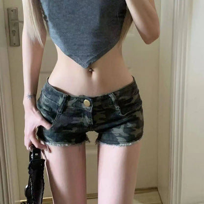 Summer Women’s Y2K Streetwear Gyaru Harajuku Vintage Low Rise 2000s Denim Jean Shorts Hot Pants