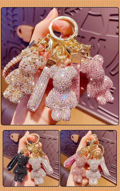 Cute Rhinestone Bear Tassel Keychain — Couple Bag & Car Key Ring Pendant for Girls/Students