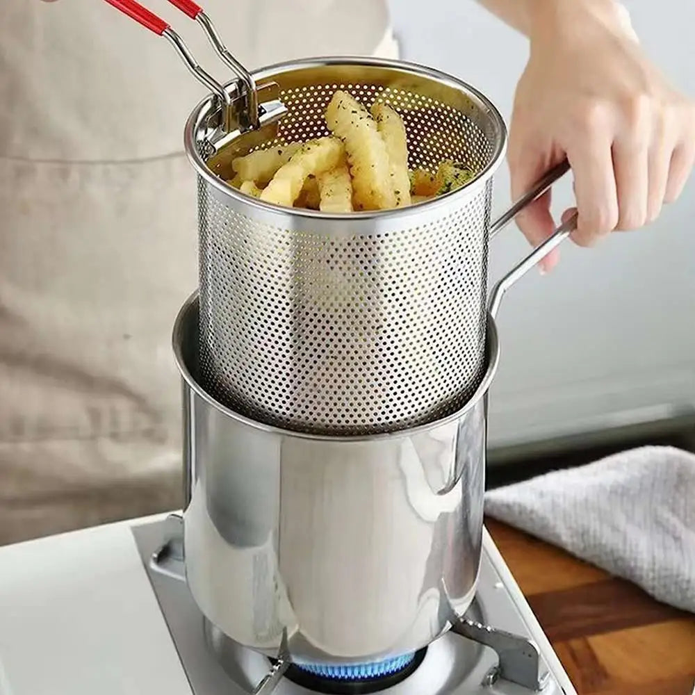 304 Stainless Steel Kitchen Deep Frying Pot: Fryer with Strainer for Tempura, Chicken, and More - Essential Cooking Tools