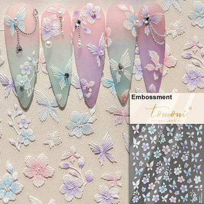 Floral Nail Art Stickers - White Rose Lily Daisy Peony Cherry Blossom & Magnolia Manicure Decals for DIY Nails