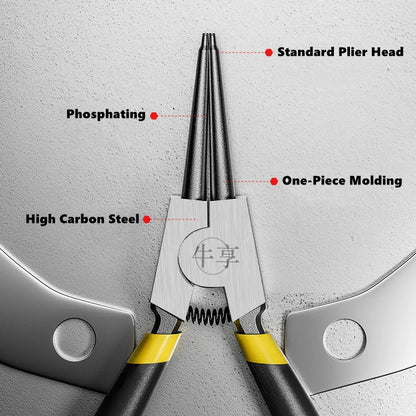 4-Piece Circlip Pliers Set - 6/7 Inch Retaining Ring Needle Nose Tools for Shaft Installation & Removal