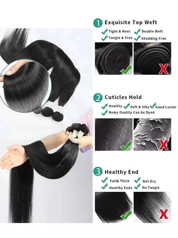 Rosabeauty Hair Straight Lace Closure Bundles – 28-40 Inch, 100% Natural Brazilian Remy Human Hair Deal for Women