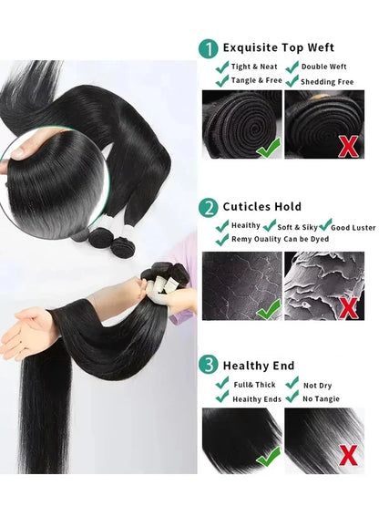 Rosabeauty Hair Straight Lace Closure Bundles – 28-40 Inch, 100% Natural Brazilian Remy Human Hair Deal for Women