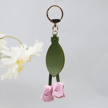 Genuine Leather Flower Bag Pendant Keychain – Original Handmade Osmanthus & Tulip Design, Exquisite Floral Charm for Bags & Accessories