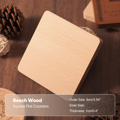 Solid Walnut & Beech Wood Coaster — Durable Heat-Resistant Round & Square Cup Mat, 8.8cm Tea & Coffee Placemat