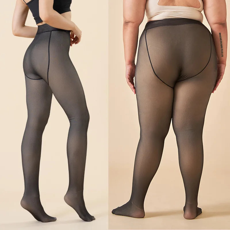 Winter Thermal Fleece Lined Pantyhose: Thicken Tights for Women - Plus Size High Waist, Sexy Translucent Slim Leggings