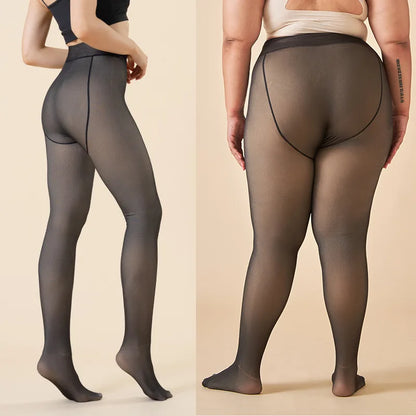 Winter Thermal Fleece Lined Pantyhose: Thicken Tights for Women - Plus Size High Waist, Sexy Translucent Slim Leggings