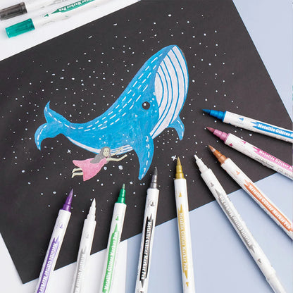 10PCS Dual Tip Metallic Marker Pens — Brush & Fine Nibs for DIY Cards, Scrapbooking, Art Supplies, Back-to-School