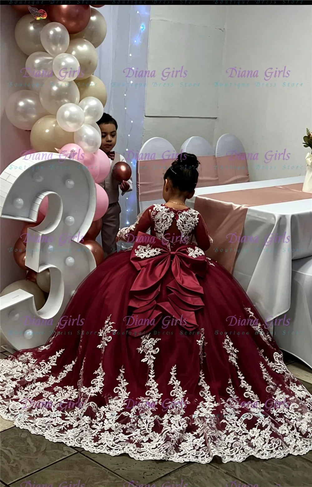 White Tulle Flower Girl Dress - Lace Applique Wedding & Party Gown