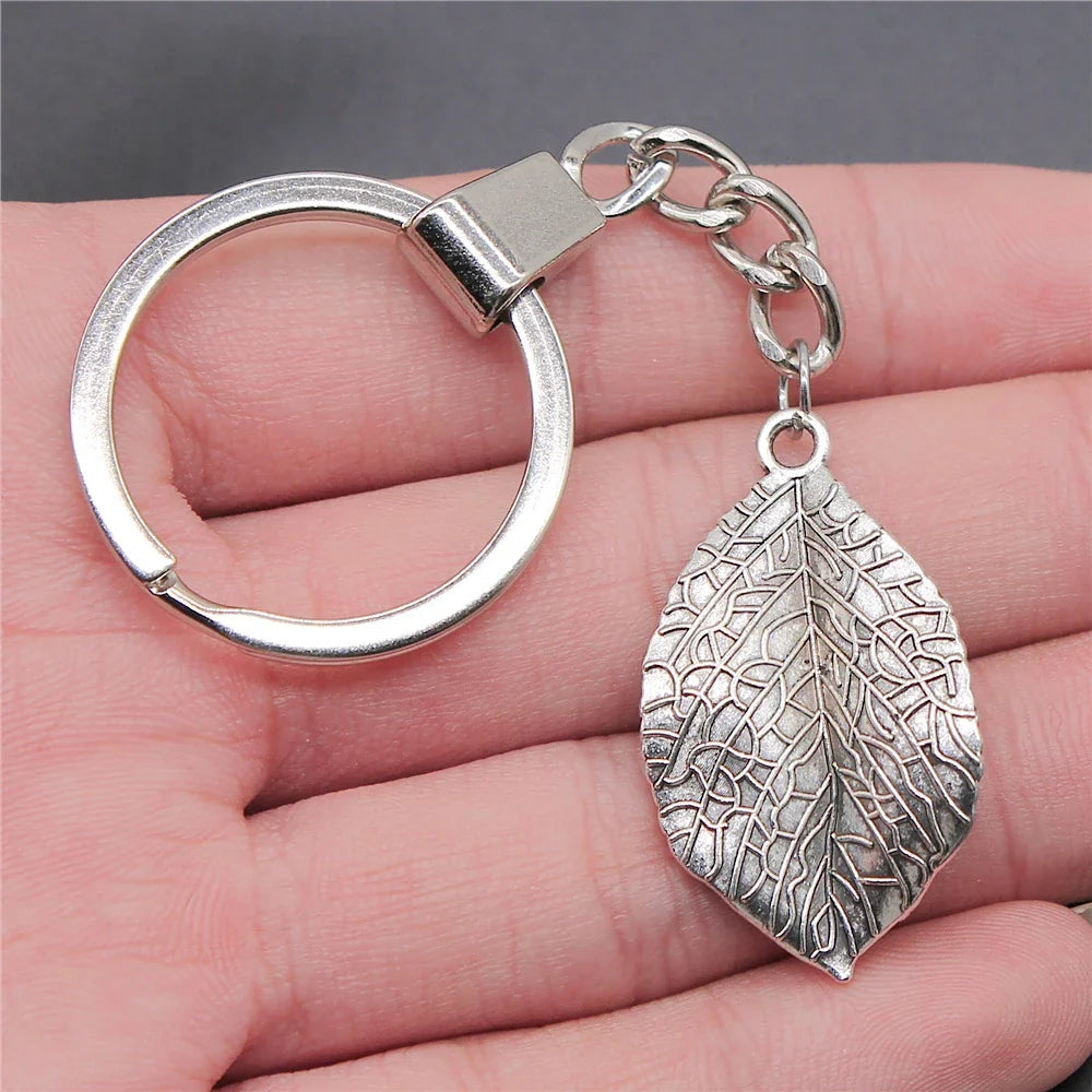 New Fashion Men 30mm Metal Alloy Keychain with Vintage Heart, Flower, Rose, Sunflower & Tree Pendant DIY Keyring Holder Chain Accessory