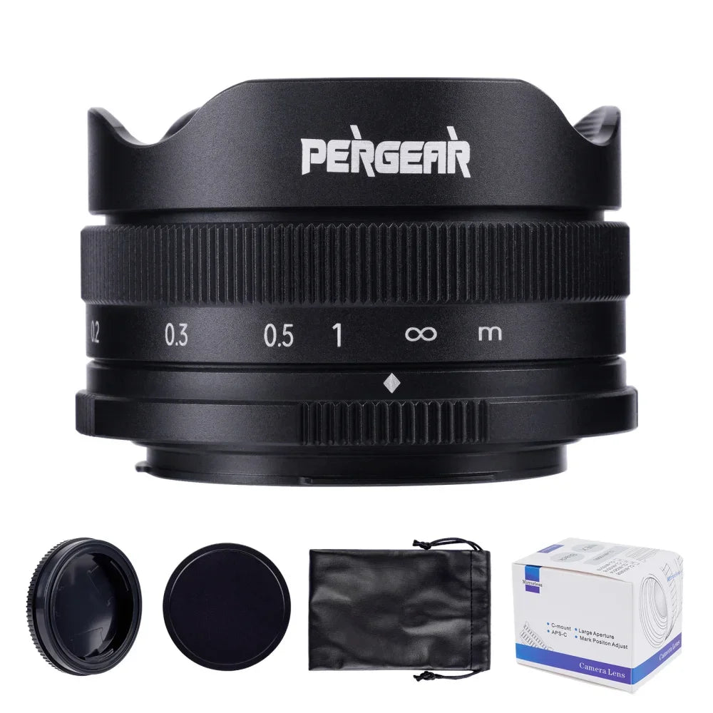 PERGEAR 10mm F5.6 APS-C Fisheye Manual Focus Prime Lens — Ultra-Wide for Fuji XF, M43, Sony E, Canon EOS M Mirrorless Cameras