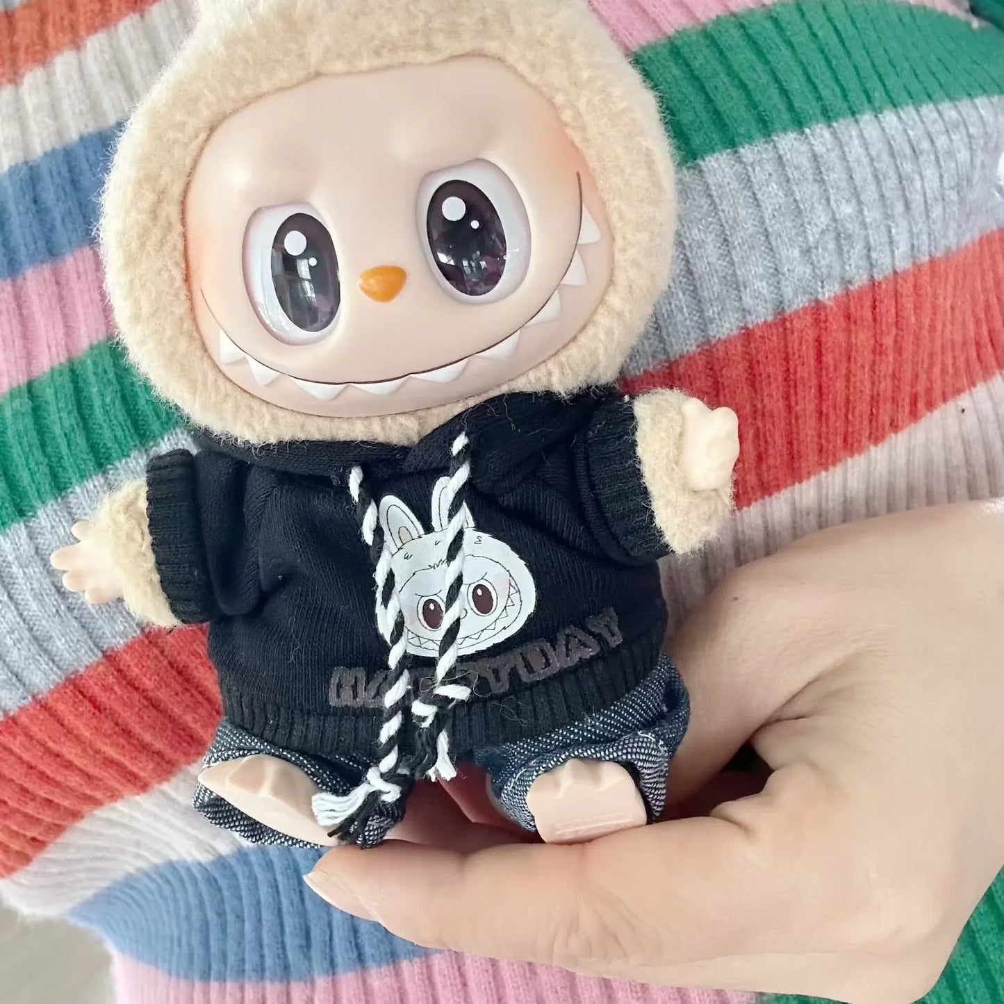 17cm Labubu Idol Dolls Clothes - Kpop EXO DIY Accessories, Cute Mini Plush FEAR Hoodie Se