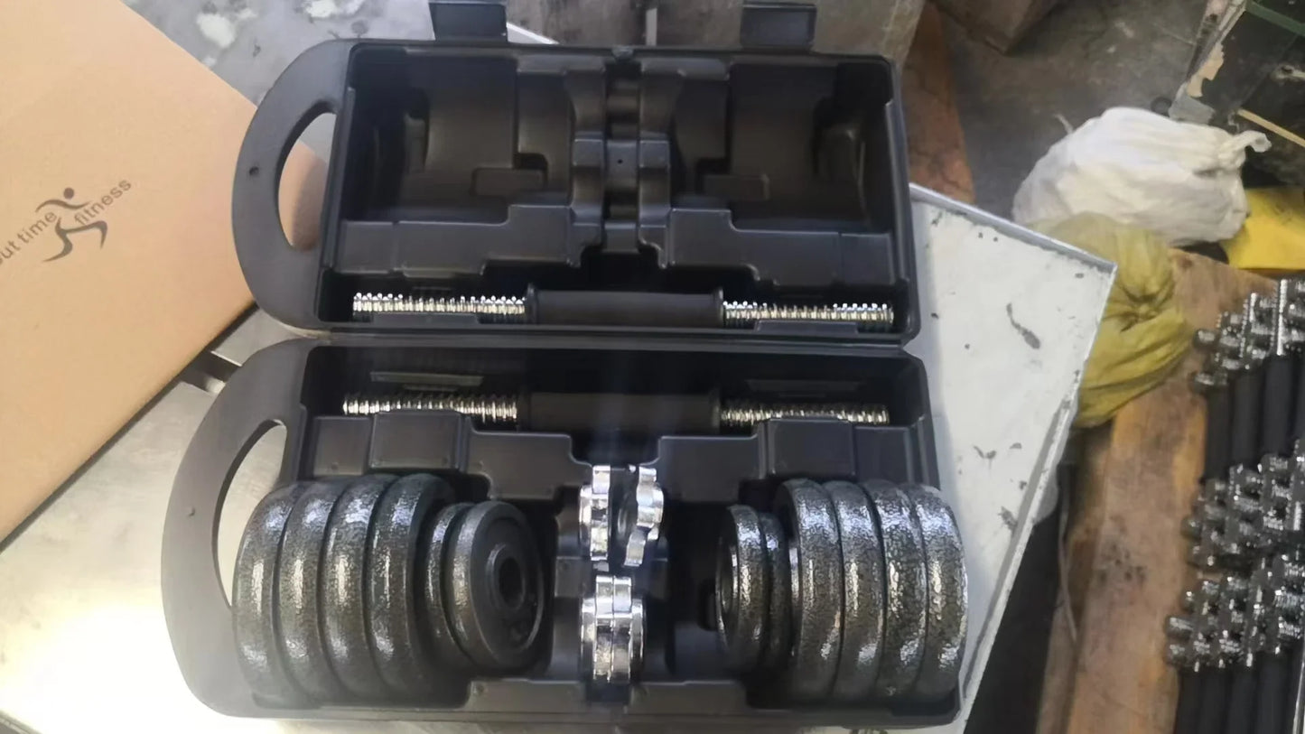 10-30kg Adjustable Cast Iron Dumbbells Set with Box – Black Gym & Home Weightlifting Barbell Connectable
