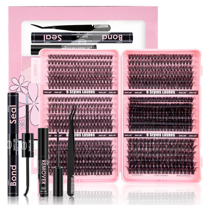 780pcs Eyelash Clusters Kit – 8-16mm Extension with Bond & Seal, Remover, Applicator for DIY Home Makeup