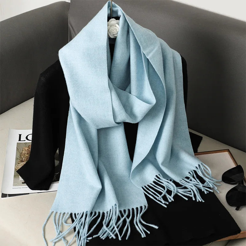 62-Color Solid Women’s Winter Scarf — Thick Warm Cashmere Pashmina Shawl with Tassels, Outdoor Luxury Wrap, Windproof Fashion Scarf