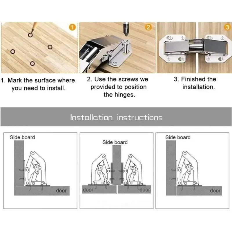 2/10PCS 90° Steel Cabinet Hinges – No-Drill Hydraulic Buffer Hinges for Kitchen Cabinets & Furniture
