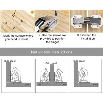 2/10PCS 90° Steel Cabinet Hinges – No-Drill Hydraulic Buffer Hinges for Kitchen Cabinets & Furniture