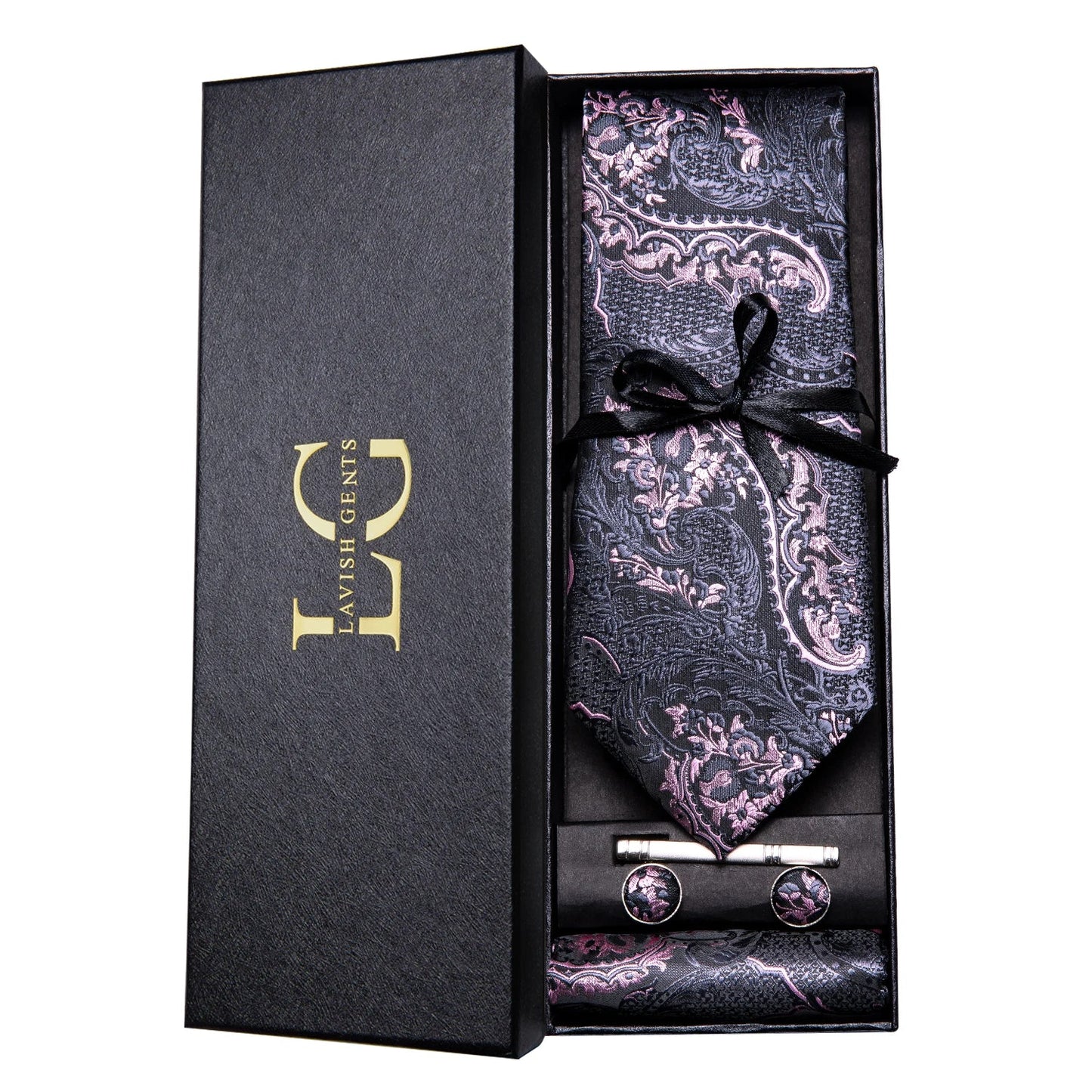 Hi-Tie Luxury Paisley Teal Green Tie Set - Men’s Classic Necktie with Handkerchief & Cufflinks Gift Box for Wedding & Formal Wear