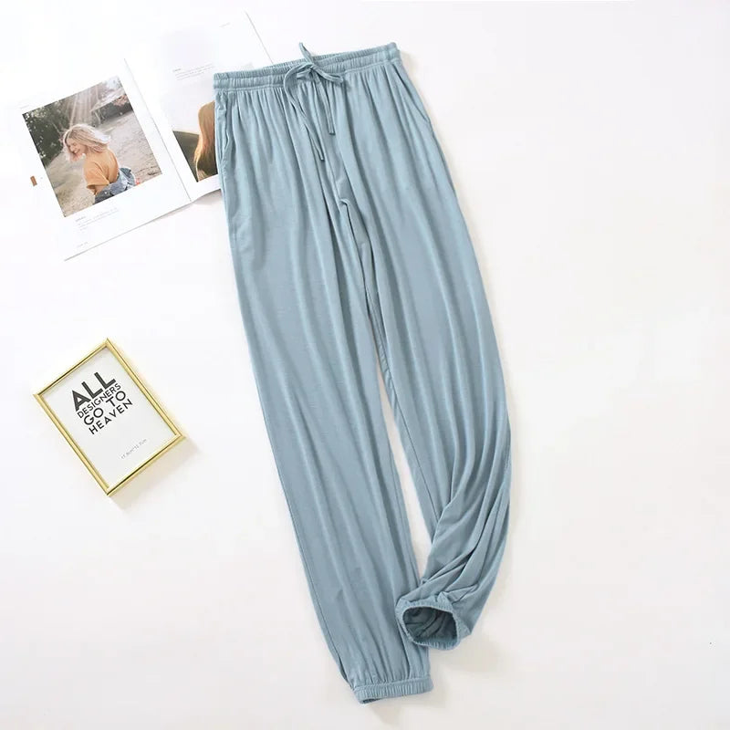 New Style Women’s Home Pants – Spring & Summer Thin Modal Loose Fit Solid Color Plus Size Bottoms