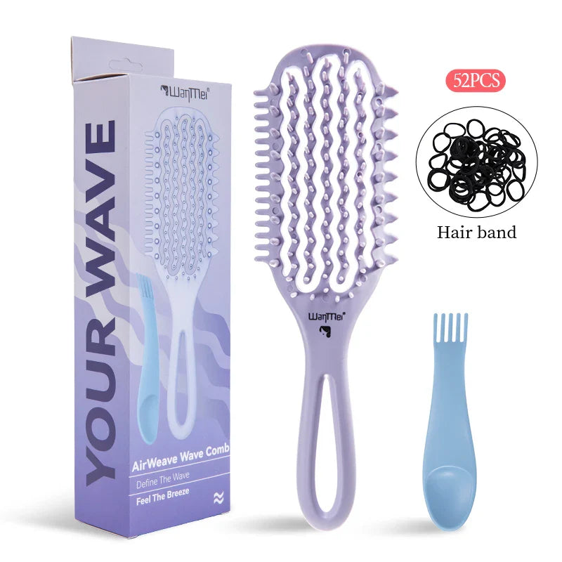 WANMEI Air Cushion Detangler Brush Set – Scalp Massage Comb, Cleaner & 52 Hair Bands, Anti-Frizz Wet/Dry Styling Tool