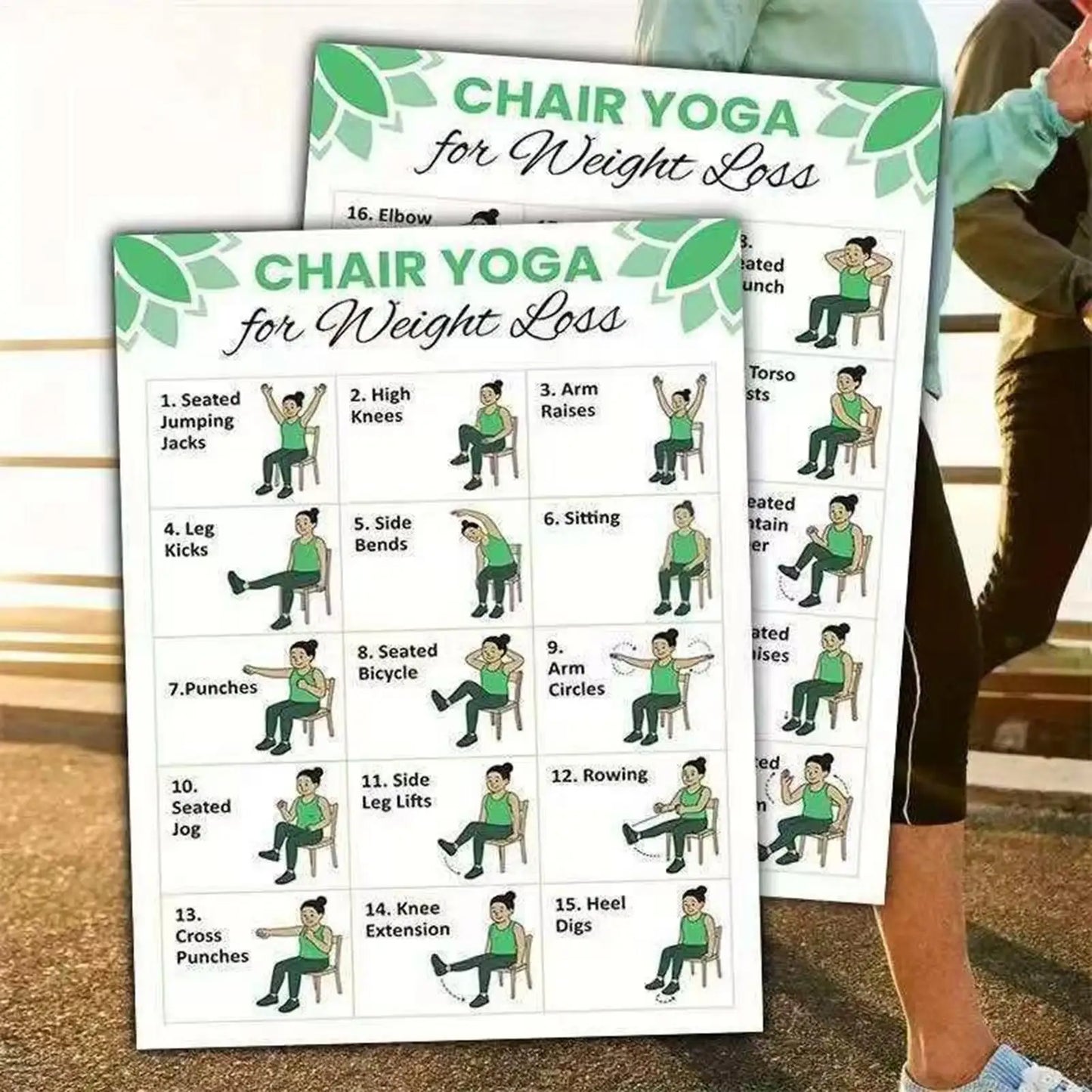 30-Day Chair Yoga Workout Chart Set – 2-Piece Guide for Seniors & Beginners, Improve Mobility, Balance & Flexibility