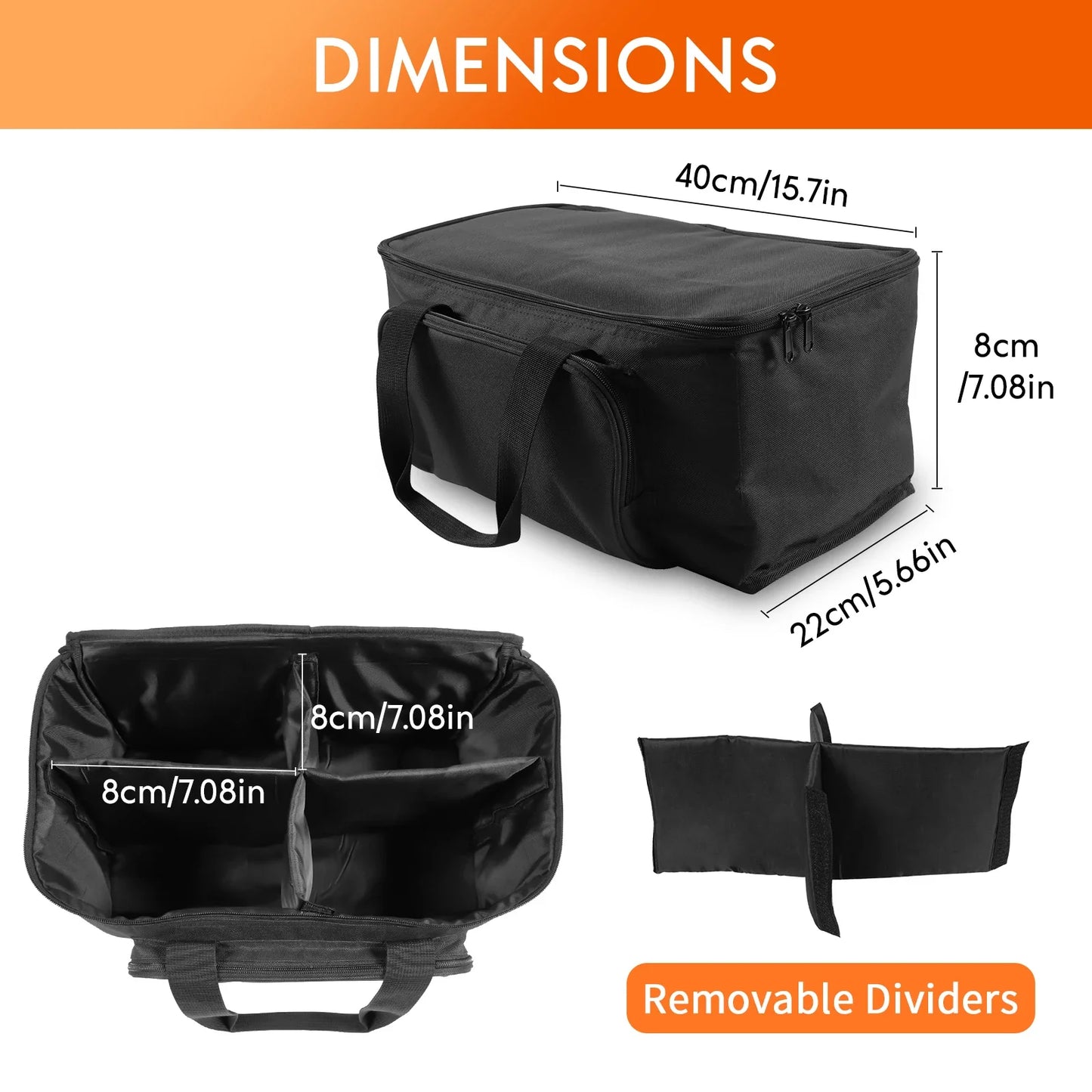 Yiflamefly Par Spotlight Storage Bag — Padded Case for 4 x 40x22x18cm Par Lights with Partition, Black