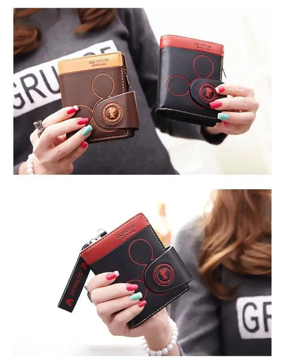 Explosion-Style Women’s Short Wallet — Korean PU Leather Cute Cartoon Zipper Purse, Multi-Card Folding Daily Pocket Wallet for Students
