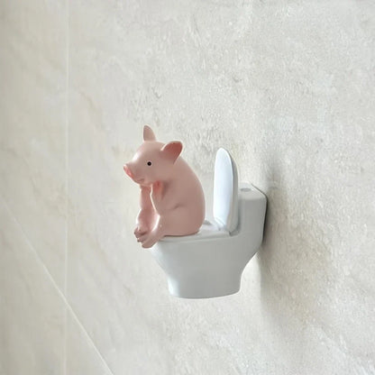 Cute Pig Toilet Figurine - PVC Bathroom Tabletop & Wall Decor Gift