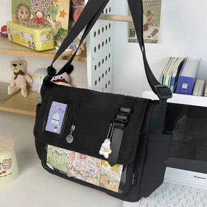 Y2K Transparent Ita Crossbody Bag – DIY Badge Display School Bag for Teenage Girls