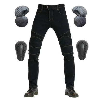 Men's Embroidery Motorcycle Jeans – Protective Gear with Belt, Motocross Pants for Driver License Test & Riding
