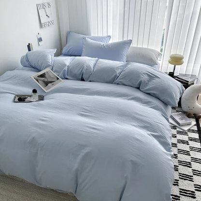 Solid Cotton Bedding Set - Sheet, Duvet Cover & Pillowcase, Single/Double/Twin/King/Queen Size