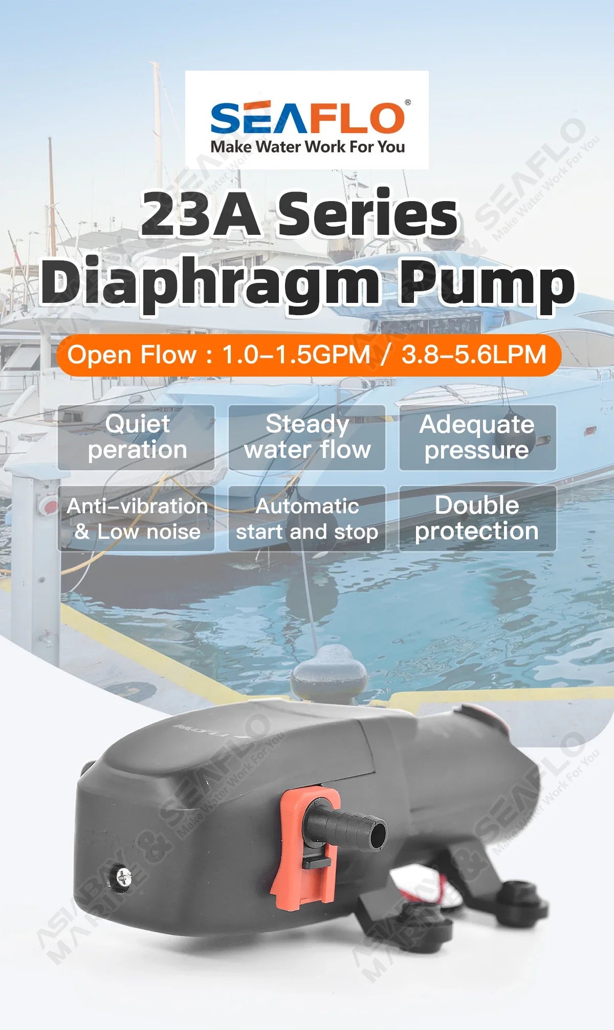 SEAFLO 12V 23A 40 PSI Automatic Marine Water Pump – Self-Priming Electric Diaphragm Pump for Boat, RV & Caravan High Pressure