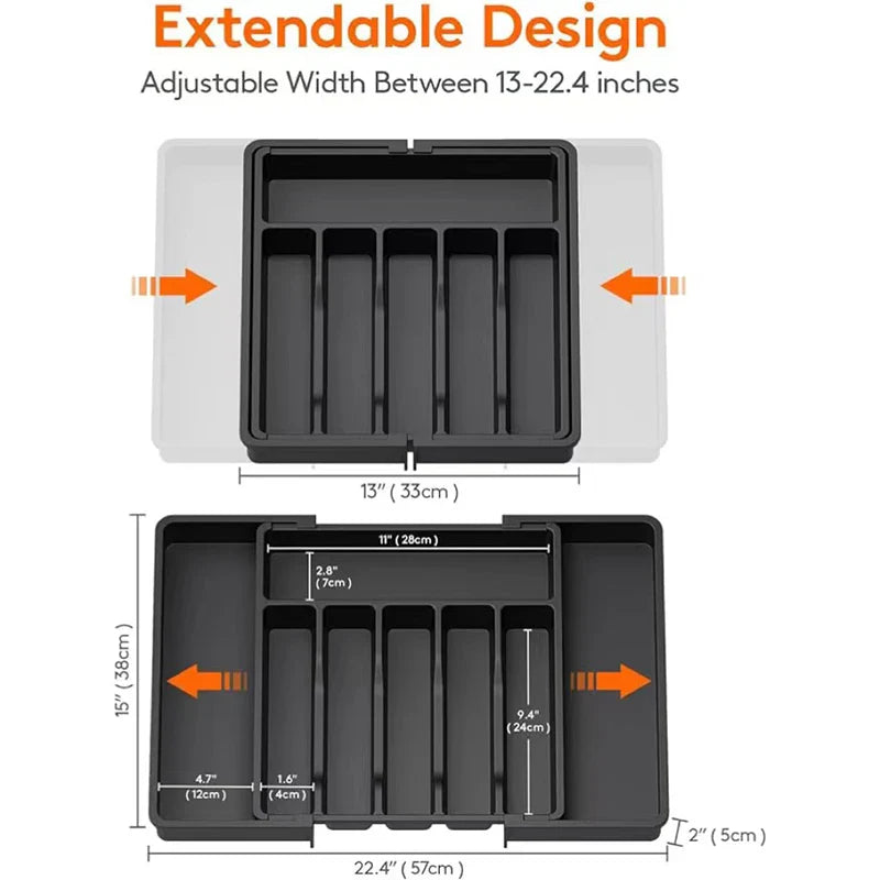 Expandable Adjustable Cutlery Drawer Organizer – Kitchen Utensil Tray with Compartments and Flatware Divider
