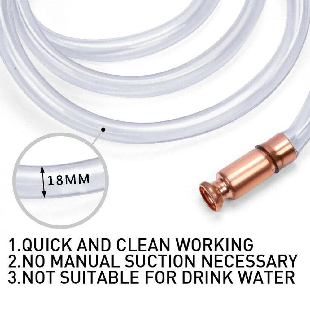 Self Suction Oil Pump with Copper Filler Pipe - Manual Siphon Connector for Gasoline, Fuel, Water, and Oil