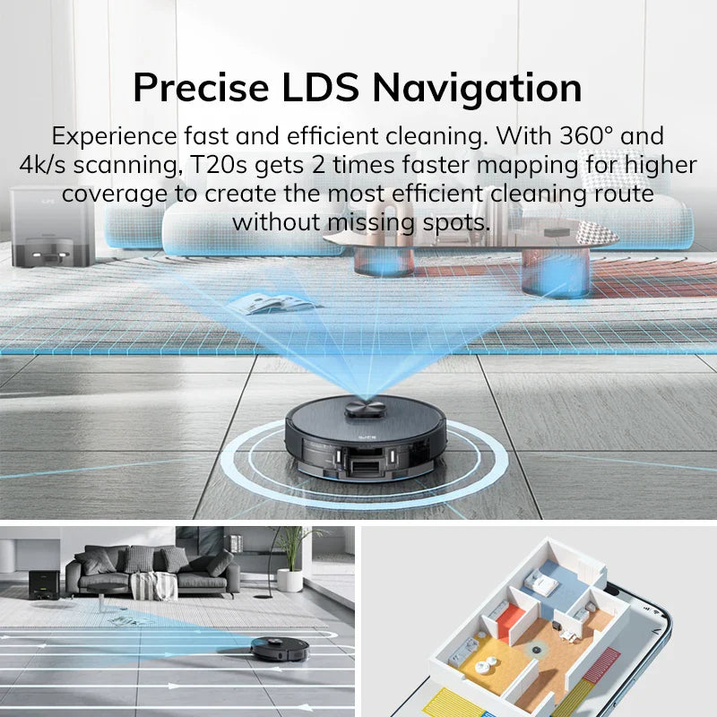 ILIFE T20S LDS Robot Vacuum Cleaner – 5000Pa, Auto Empty Dock, 60-Day Hands-Off Cleaning, Wet/Dry Sweeping & Mopping