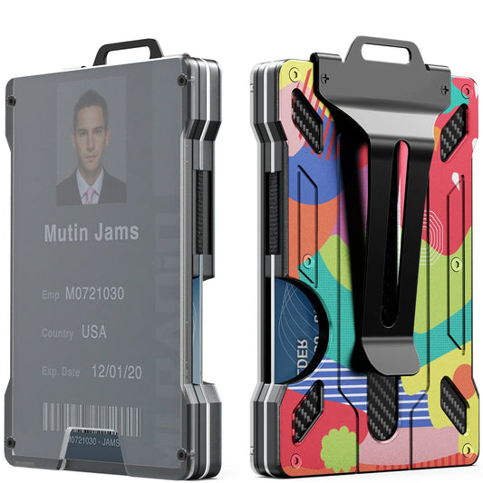 Slim Aluminum Minimalist Wallet for Men — RFID Blocking Money Clip with Clear ID Holder, Holds 15 Cards