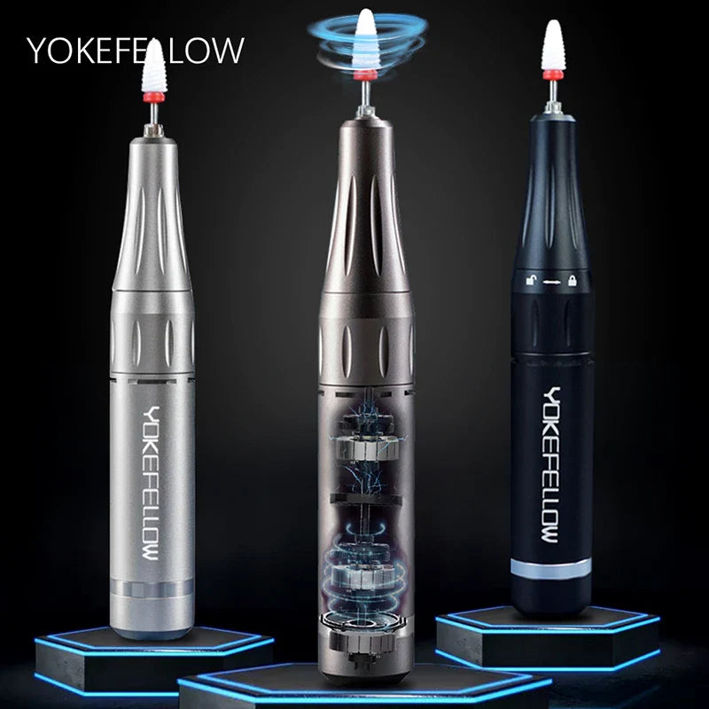YOKEFELLOW Professional Nail Drill Kit – 35000RPM Rechargeable Electric Nail File for Manicure, Acrylic & Gel Nails