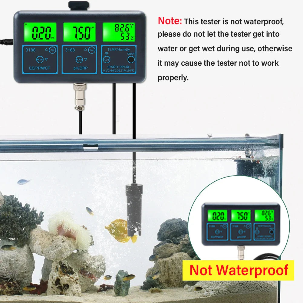 WiFi PH Meter & Water Tester – Temp, TDS, EC, ORP Smart Monitor for Aquariums, Hydroponics, Swimming Pools, Tuya APP Control