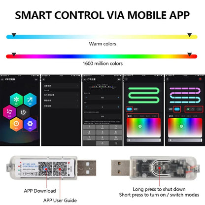 Universal Car LED Ambient Light Strip - RGB Interior Atmosphere Lights with USB, APP & Remote Control