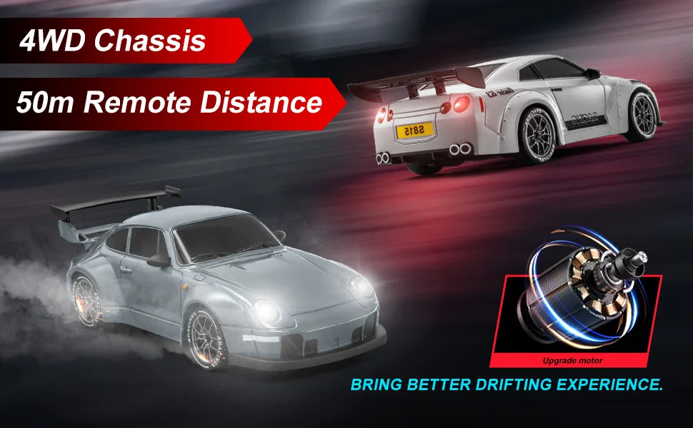 1:24 4WD RC Drift Car – High-Speed 20KM/H Remote Control Racing Toy with Turbo, 2-Speed & LED Lights for Kids & Adults
