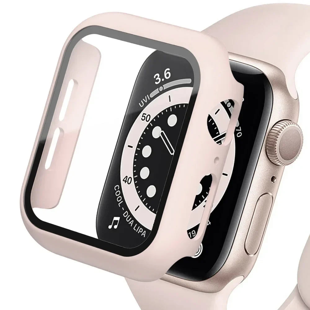 Apple Watch Tempered Glass Case - Full Cover PC Bumper Screen Protector for Series 9 8 7 6 SE 45mm 41mm 44mm 40mm
