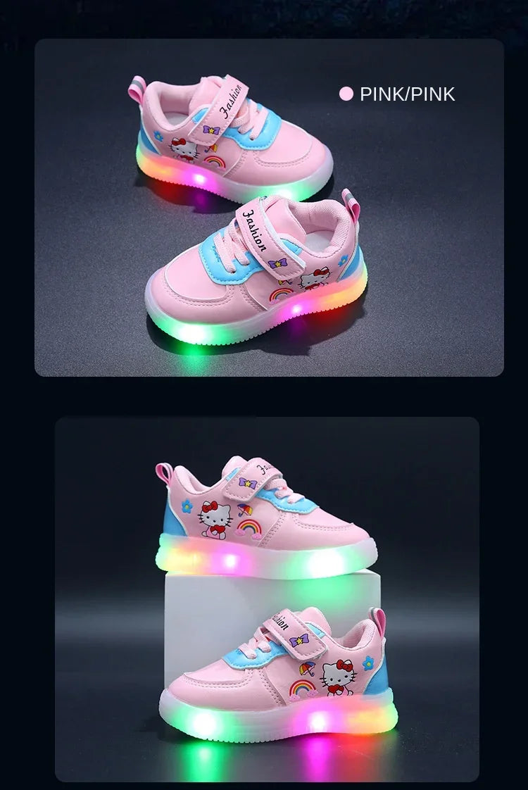 Sanrio LED Hello Kitty Shoes for Girls – Cute Cartoon Kawaii Summer Sneakers with Soft Bottom