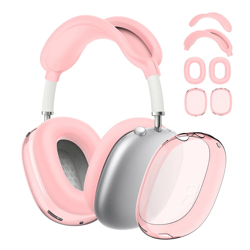 4-in-1 Clear Silicone & TPU Shockproof Protective Cover Set for AirPods Max – Ear Pads, Ear Cups, Headband, and Ear Cushion Protector