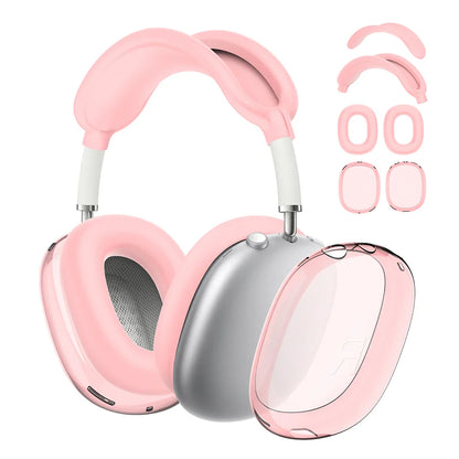 4-in-1 Clear Silicone & TPU Shockproof Protective Cover Set for AirPods Max – Ear Pads, Ear Cups, Headband, and Ear Cushion Protector
